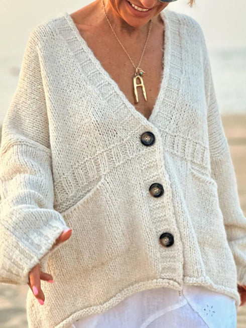 'Lottie' V-Neck Button Up Cardigan - Celes Fashion